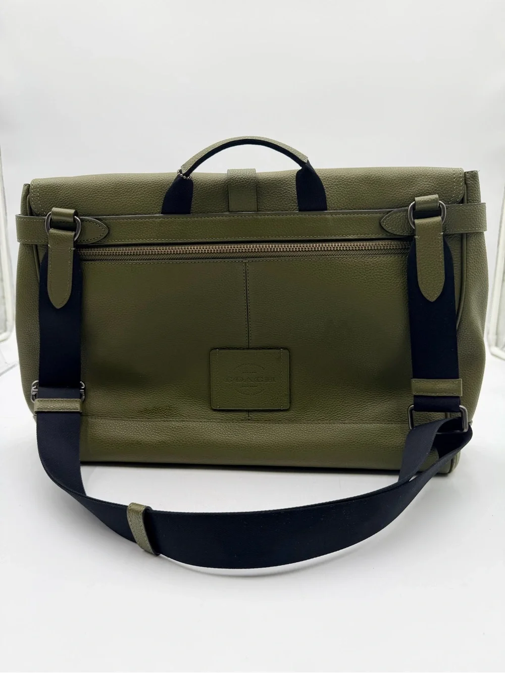 Coach Hudson F36810 Olive Saddle Pebbled Leather Messenger Laptop Bag